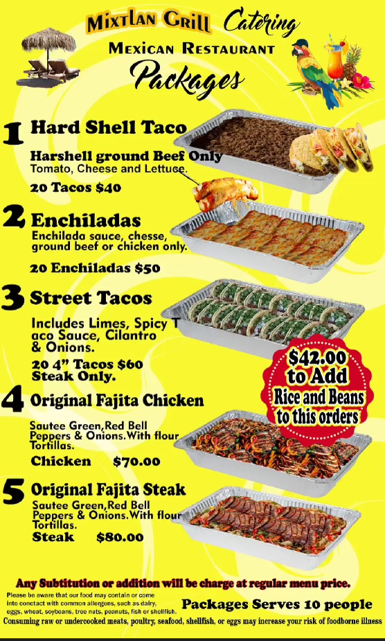 Menu Catering Mixtlan Grill